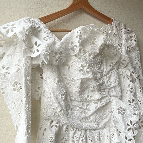 SELF-PORTRAIT White Asymmetric Floral Embroidered Eyelet Broderie Top Sz 0 - Picture 6 of 16